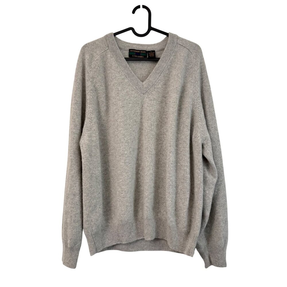 Alexander Julian Colours Gray Pure Cashmere Vneck Sweater Mens Size XLarge